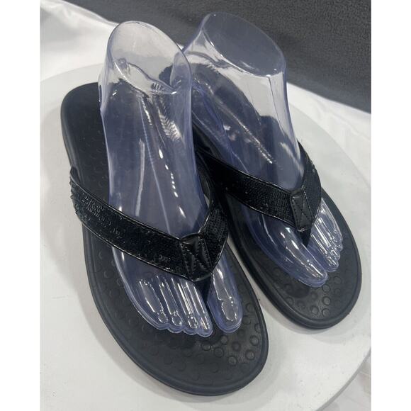 Vionic Tide Sandals Flip Flop Thong Black Supportive Sequin Strap Women Size 10 - Picture 2 of 15